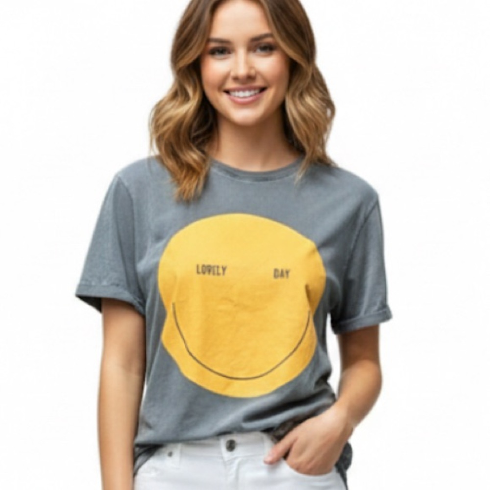 Havaianas Gray “Lovely Day” Smiley Face Short Sleeve Ladies T-Shirt